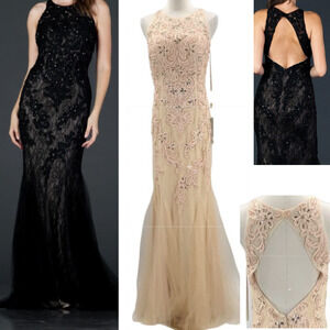 ASPEED XL champagne illusion sweetheart embroidered beaded gown dress NWT B164